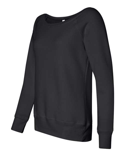 BELLA + CANVAS 7501 Women’s Sponge Fleece Wide Neck Sweatshirt - Solid Black Triblend - side