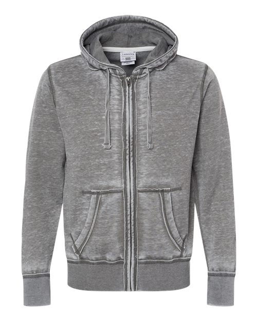 J. America 8916 Men's Vintage Zen Fleece Full-Zip Hooded Sweatshirt - Cement - front