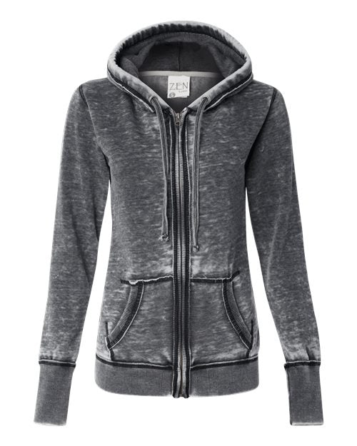 J. America 8913 Women's Zen Fleece Full-Zip Hooded Sweatshirt - Dark Smoke - front