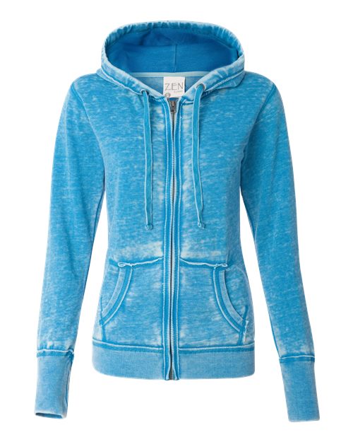 J. America 8913 Women's Zen Fleece Full-Zip Hooded Sweatshirt - Oceanberry - front
