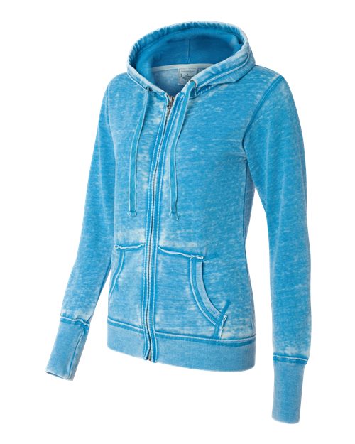 J. America 8913 Women's Zen Fleece Full-Zip Hooded Sweatshirt - Oceanberry - side