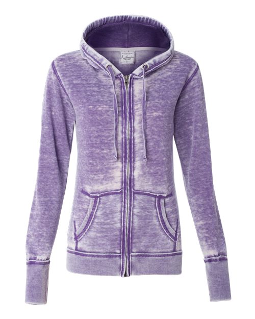 J. America 8913 Women's Zen Fleece Full-Zip Hooded Sweatshirt - Very Berry - front