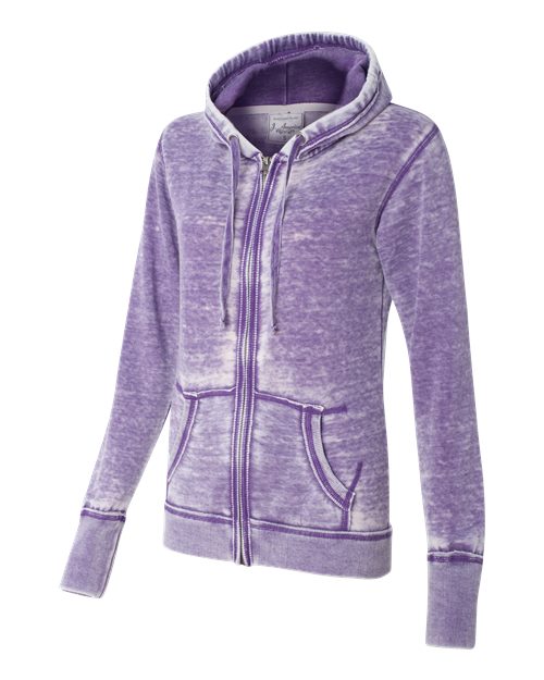 J. America 8913 Women's Zen Fleece Full-Zip Hooded Sweatshirt - Very Berry - side