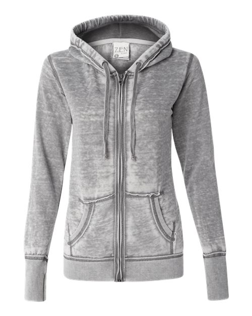 J. America 8913 Women's Zen Fleece Full-Zip Hooded Sweatshirt - Cement - front