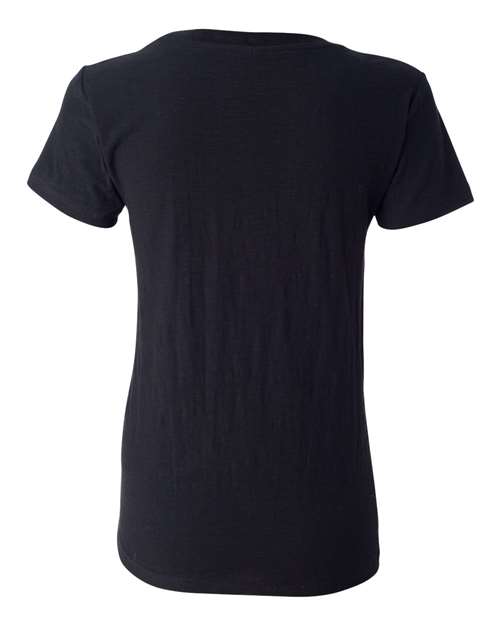 J. America 8169 Women's V-Neck Slub T-Shirt - Black - back