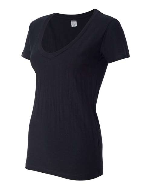 J. America 8169 Women's V-Neck Slub T-Shirt - Black - side