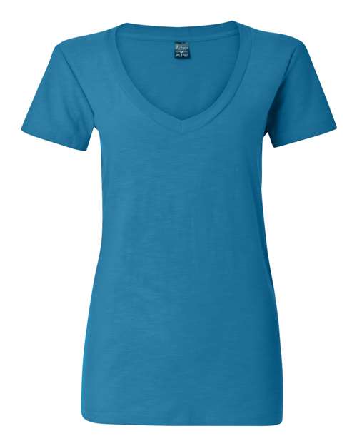 J. America 8169 Women's V-Neck Slub T-Shirt - Oceanberry - front