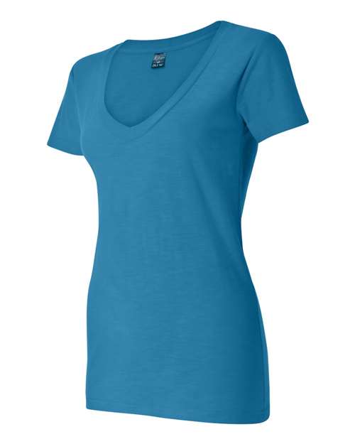 J. America 8169 Women's V-Neck Slub T-Shirt - Oceanberry - side