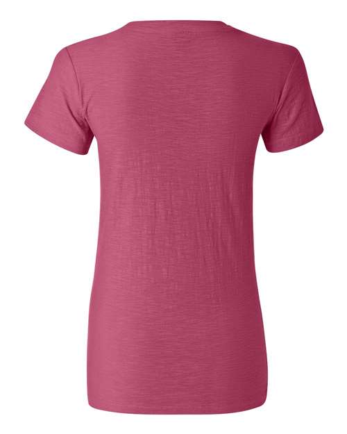 J. America 8169 Women's V-Neck Slub T-Shirt - Wildberry - back