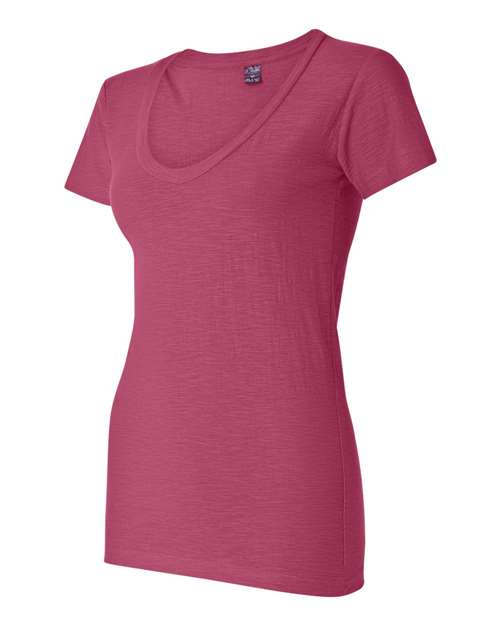 J. America 8169 Women's V-Neck Slub T-Shirt - Wildberry - side