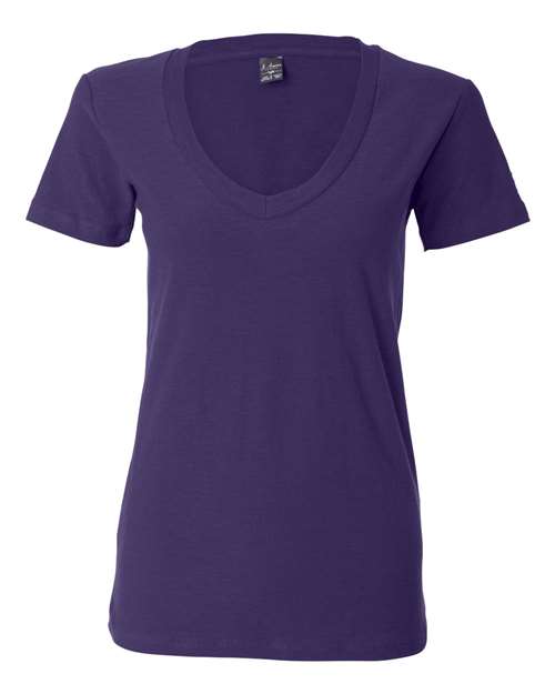 J. America 8169 Women's V-Neck Slub T-Shirt - Very Berry - front