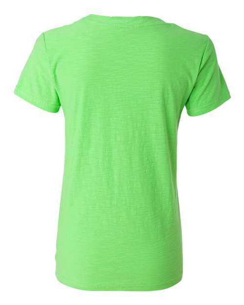 J. America 8169 Women's V-Neck Slub T-Shirt - Lime - back