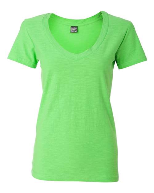 J. America 8169 Women's V-Neck Slub T-Shirt - Lime - front