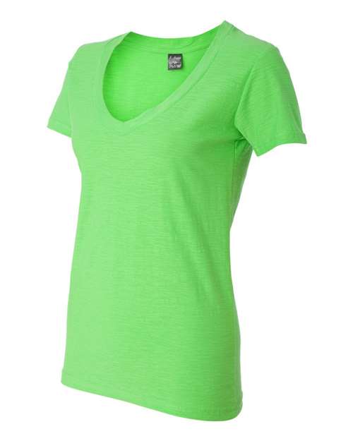 J. America 8169 Women's V-Neck Slub T-Shirt - Lime - side