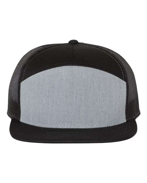 Richardson 168 Seven-Panel Trucker Cap - Heather Grey/ Black - front
