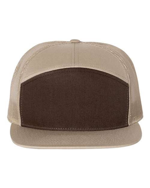 Richardson 168 Seven-Panel Trucker Cap - Brown/ Khaki - front