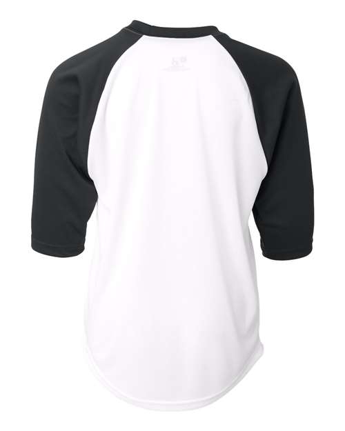Badger 2133 Youth B-Core Three-Quarter Sleeve Baseball T-Shirt - White/ Black - back