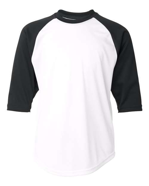 Badger 2133 Youth B-Core Three-Quarter Sleeve Baseball T-Shirt - White/ Black - front