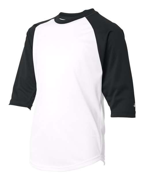 Badger 2133 Youth B-Core Three-Quarter Sleeve Baseball T-Shirt - White/ Black - side