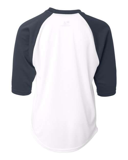 Badger 2133 Youth B-Core Three-Quarter Sleeve Baseball T-Shirt - White/ Navy - back