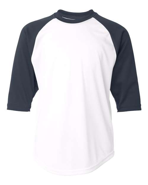 Badger 2133 Youth B-Core Three-Quarter Sleeve Baseball T-Shirt - White/ Navy - front