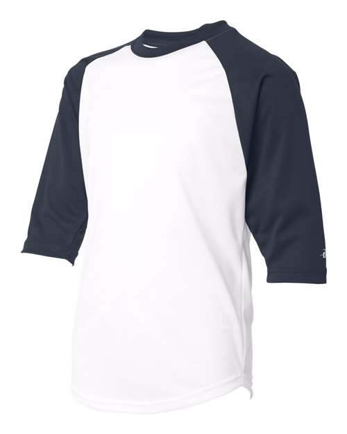 Badger 2133 Youth B-Core Three-Quarter Sleeve Baseball T-Shirt - White/ Navy - side