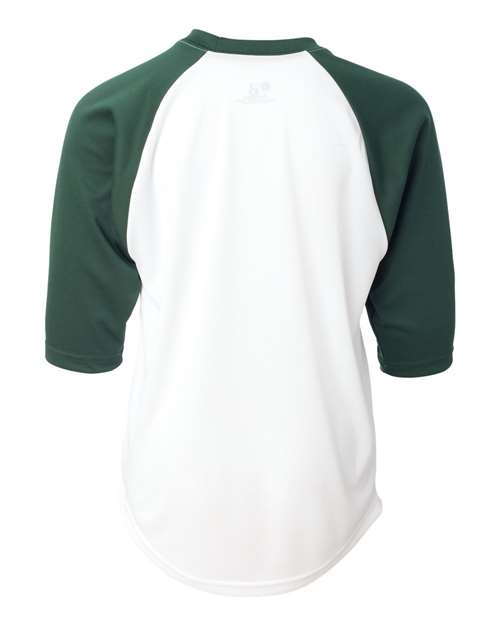 Badger 2133 Youth B-Core Three-Quarter Sleeve Baseball T-Shirt - White/ Forest - back
