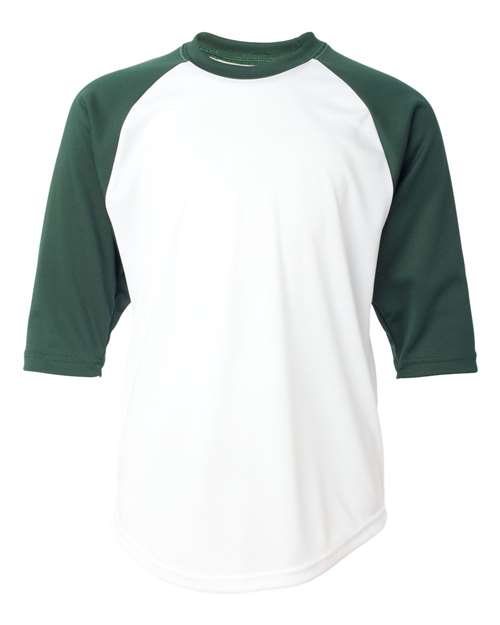 Badger 2133 Youth B-Core Three-Quarter Sleeve Baseball T-Shirt - White/ Forest - front