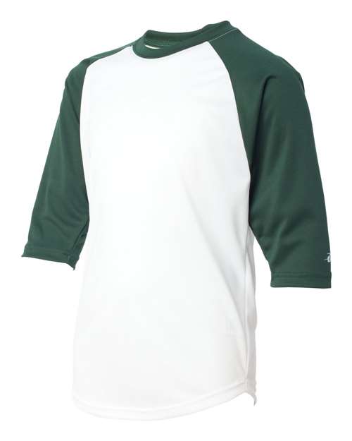 Badger 2133 Youth B-Core Three-Quarter Sleeve Baseball T-Shirt - White/ Forest - side