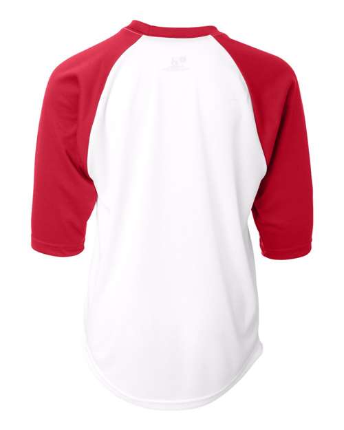 Badger 2133 Youth B-Core Three-Quarter Sleeve Baseball T-Shirt - White/ Red - back