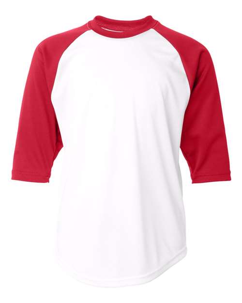 Badger 2133 Youth B-Core Three-Quarter Sleeve Baseball T-Shirt - White/ Red - front