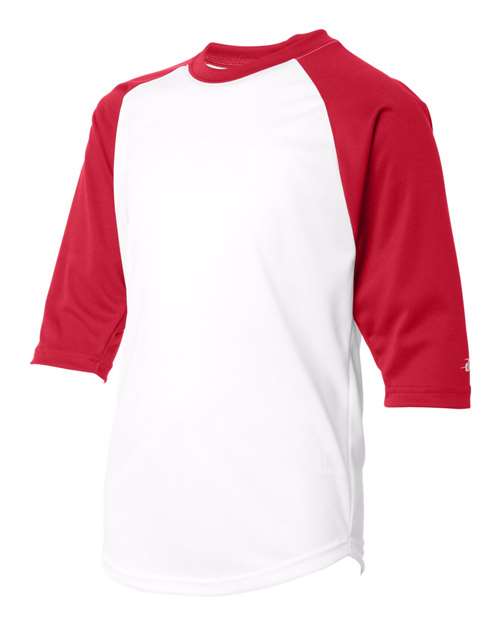 Badger 2133 Youth B-Core Three-Quarter Sleeve Baseball T-Shirt - White/ Red - side