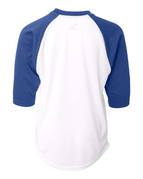 Badger 2133 Youth B-Core Three-Quarter Sleeve Baseball T-Shirt - White/ Royal - back