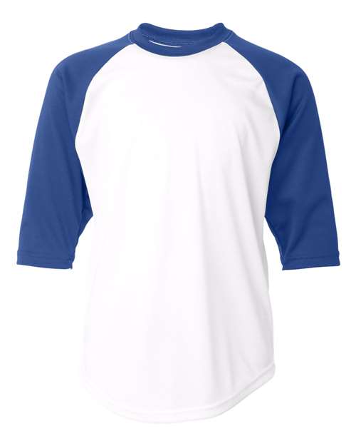 Badger 2133 Youth B-Core Three-Quarter Sleeve Baseball T-Shirt - White/ Royal - front