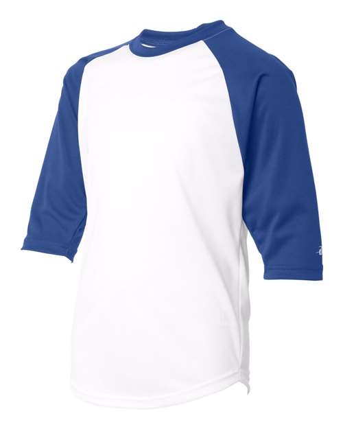 Badger 2133 Youth B-Core Three-Quarter Sleeve Baseball T-Shirt - White/ Royal - side