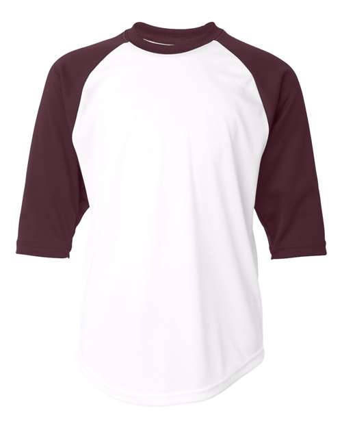 Badger 2133 Youth B-Core Three-Quarter Sleeve Baseball T-Shirt - White/ Maroon - front