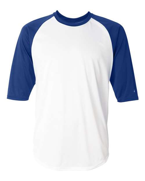 Badger 4133 Men's B-Core Three-Quarter Sleeve Baseball T-Shirt - White/ Royal - front