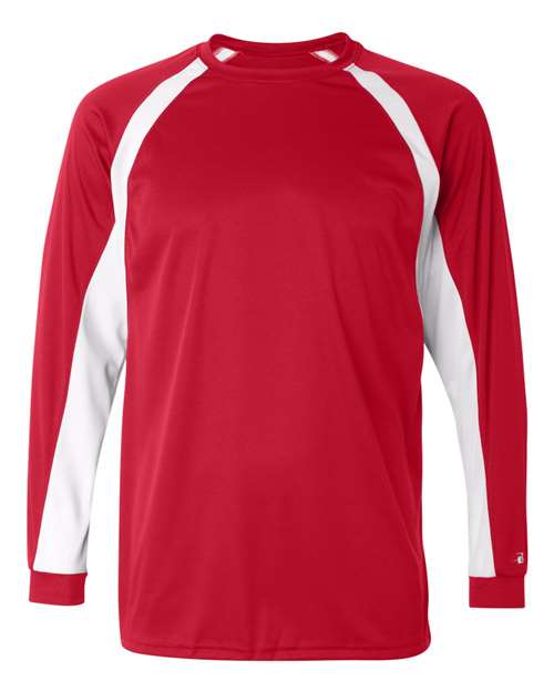 Badger 4154 Men's B-Core Hook Long Sleeve T-Shirt - Red/ White - front