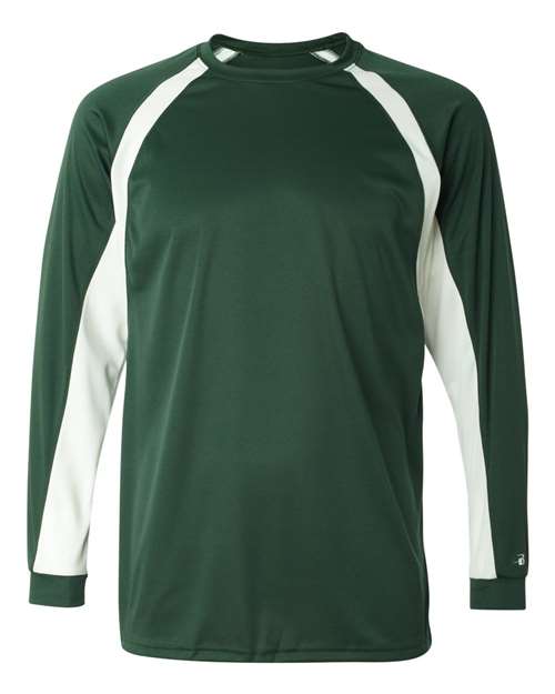 Badger 4154 Men's B-Core Hook Long Sleeve T-Shirt - Forest/ White - front