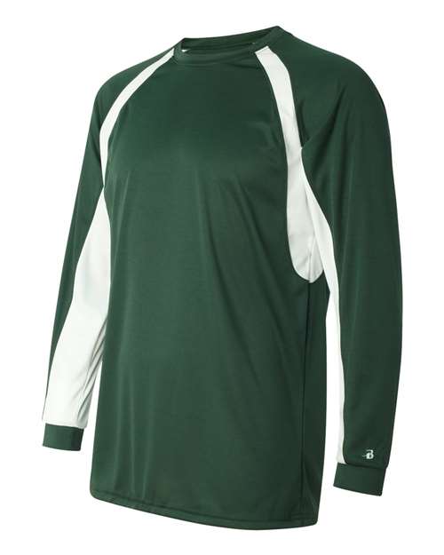 Badger 4154 Men's B-Core Hook Long Sleeve T-Shirt - Forest/ White - side