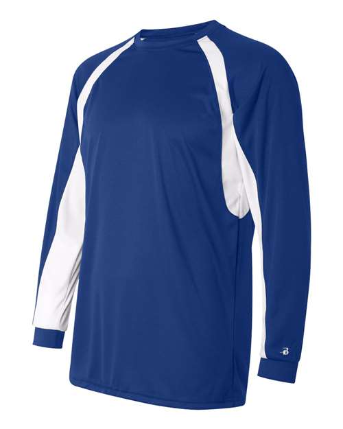 Badger 4154 Men's B-Core Hook Long Sleeve T-Shirt - Royal/ White - side