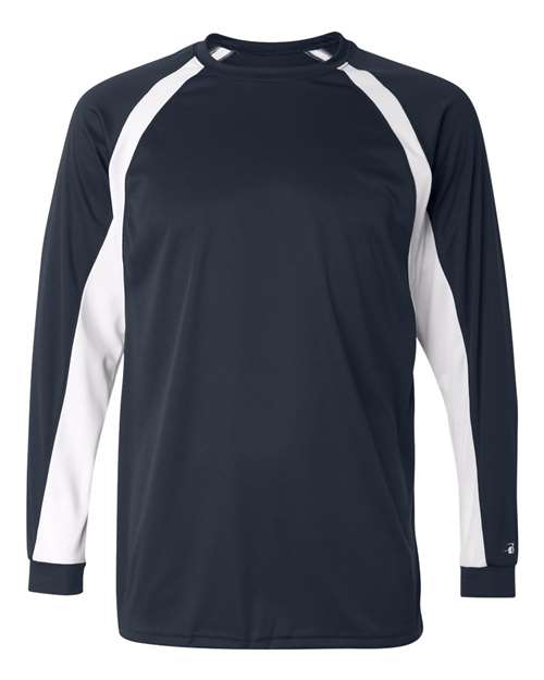 Badger 4154 Men's B-Core Hook Long Sleeve T-Shirt - Navy/ White - front