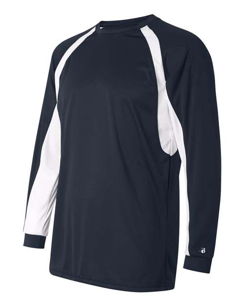 Badger 4154 Men's B-Core Hook Long Sleeve T-Shirt - Navy/ White - side