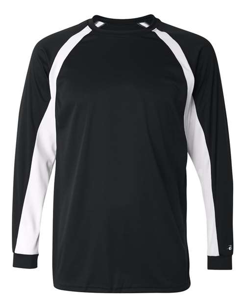 Badger 4154 Men's B-Core Hook Long Sleeve T-Shirt - Black/ White - front