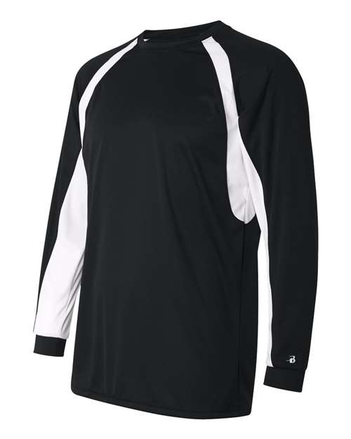 Badger 4154 Men's B-Core Hook Long Sleeve T-Shirt - Black/ White - side