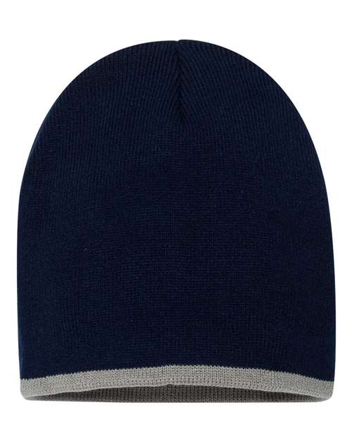Sportsman SP09 8" Bottom-Striped Beanie - Navy/ Grey - front