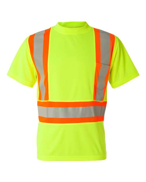 Kishigo 9120-9121 Unisex Class 2 Flat Stitch Self-Fabric Panels T-Shirt - Lime - front