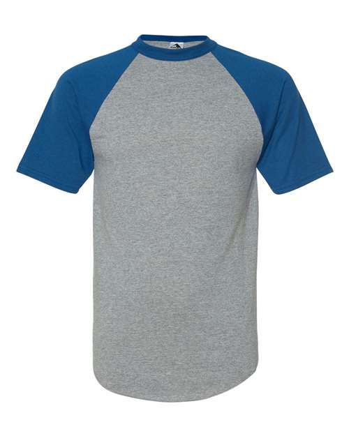Augusta Sportswear 423 Unisex Raglan Baseball Jersey - Athletic Heather/ Royal - front