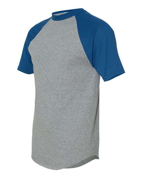 Augusta Sportswear 423 Unisex Raglan Baseball Jersey - Athletic Heather/ Royal - side