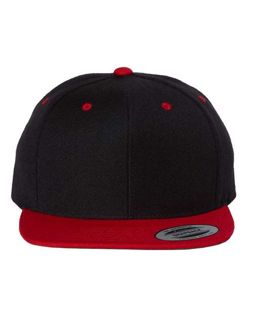 YP Classics 6089M Premium Flat Bill Snapback Cap - Black/ Red - front